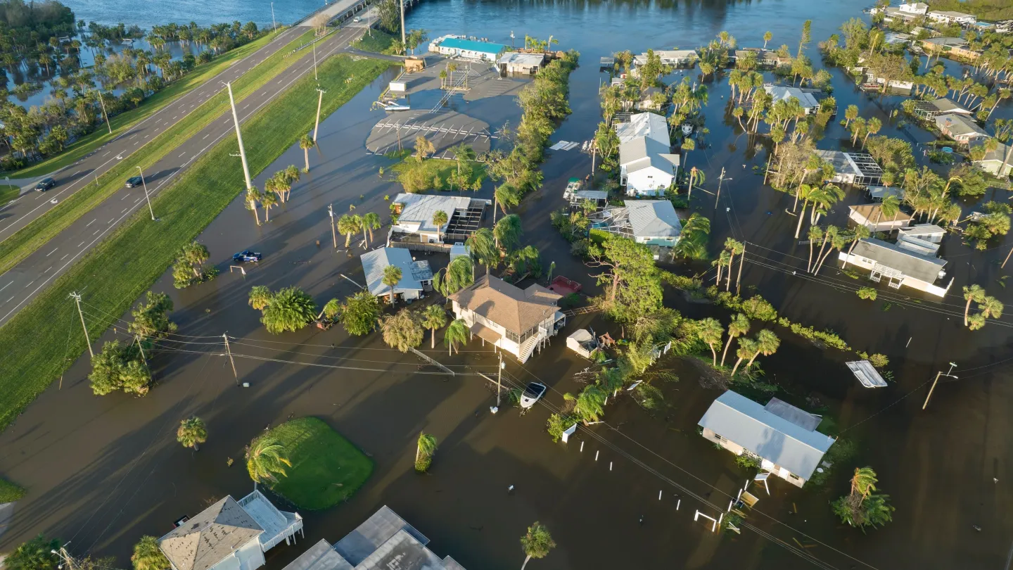 Flooding in a residential neighborhood
